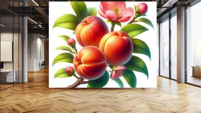 Peach branch on a white and transparent background Wall mural