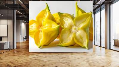 Yellow Star Fruit on White Background, yellow star fruit carambola or star apple ( starfruit ) on white background healthy star fruit food isolated ai generated  Wall mural