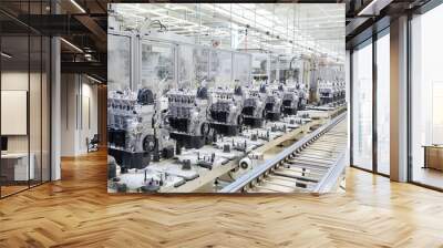 production assembly line for manufacturing of the engines in the car factory. car factory. car parts Wall mural