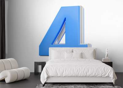 3d Blue 4 Four Digit 3d Four Number Isolated On White Background 3d Illustration Wall mural