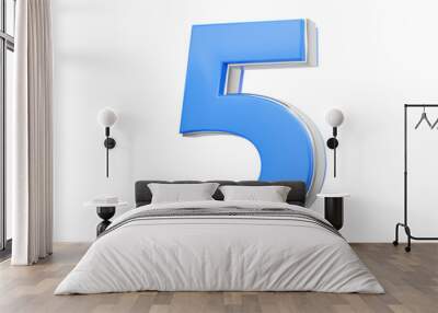 3d Blue 5 Five Digit 3d Five Number Isolated On White Background 3d Illustration Wall mural