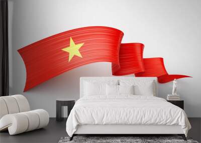 3d Flag Of Vietnam 3d Shiny Waving Flag Ribbon Isolated On White Background, 3d illustration Wall mural