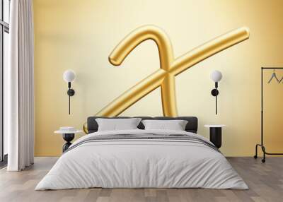 3d Gold Shiny Capital Letter X Alphabet X Rounded Inflatable Font On Gold Background 3d Illustration Wall mural