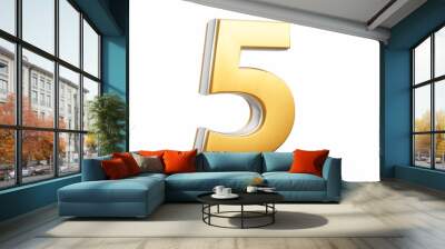 3d Golden Shiny 5 Five Digit 3d Five Number Isolated On White Background 3d Illustration Wall mural