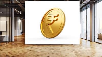 3d Golden Shiny Rounded Indian Rupee Coin Isolated On White Background 3d Illustration Wall mural