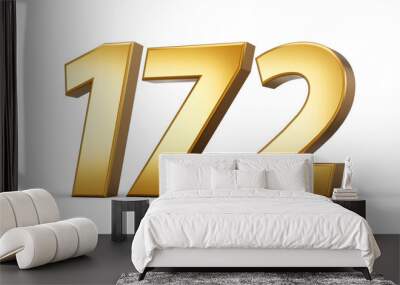 3d number 172 one hundred seventy two Gold text isolated on white background with reflection 3d illustration Wall mural