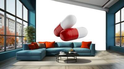 3d Two Overlapping Red And White Pharmaceutical Capsules On White Background 3d Illustration
 Wall mural