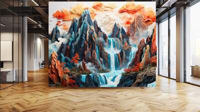 A highly huge Mountains with beautiful waterfalls, trees for t shirt design Wall mural