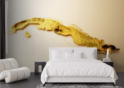 Cuba Map Golden metal Color Height map Background 3d illustration Wall mural