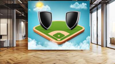 Empty baseball stadium with versus shield team duel sport 3d illusteration Wall mural