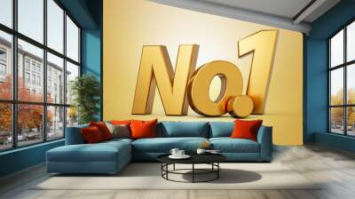 Golden No.1 text No 1 Champion or Winner 3D number one for 1st place isolated white background 3d illustration Wall mural