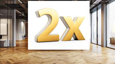 Golden Shiny 2x Symbol Two x Icon For Advertising And Dynamic Sales Presentations 3D Illustration Wall mural