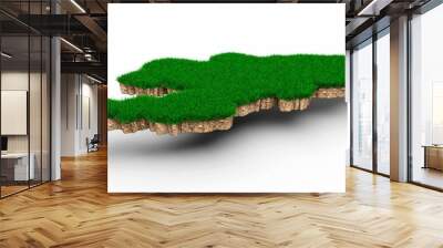 3D illustration of the Kyrgyzstan Map with soil land geology cross section and grass Wall mural