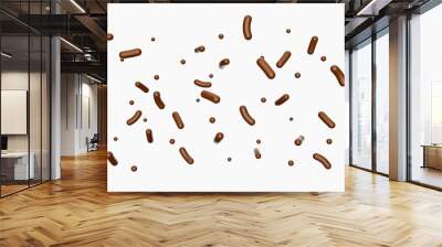 3D render of brown chocolate sprinkles floating on a white isolated background Wall mural