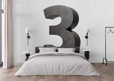 Number Three 3 Digit Made Of Gray Smooth Cast Iron Isolated On White Background 3d Illustration Wall mural