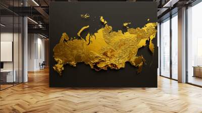 Russia Map Golden metal Color Height map Background 3d illustration Wall mural