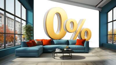 Shiny Golden 0% Zero Percent Sign With Sleek Metallic Gleam On White Background 3D Illustration Wall mural