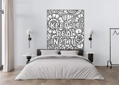 Swear Word Coloring Page For Adults Black And White Pattern Phrase Rude Rords Zentangle Coloring Book for Grown Ups Antistress Swearing Word Coloring Page For adult Wall mural