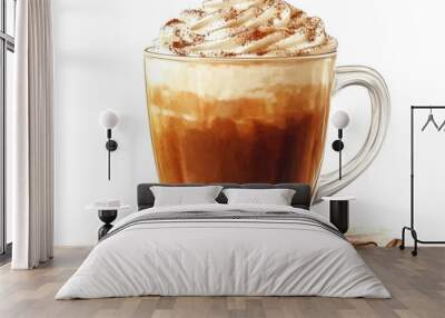 A glass mug filled with coffee topped with whipped cream and cinnamon. Wall mural