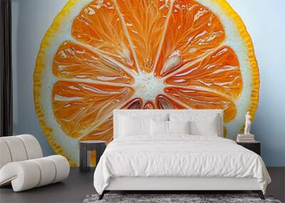 A vibrant, cross-section of an orange fruit showcasing its juicy interior. Wall mural