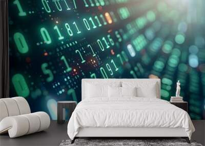 Abstract Background with Green Binary Code and Bokeh Lights Wall mural