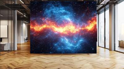 Abstract cosmic background with blue and red nebulae. Wall mural