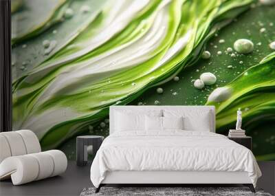 Abstract green and white paint with bubbles. Wall mural