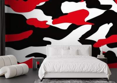 Abstract Red, Black, and White Camouflage Pattern Wall mural