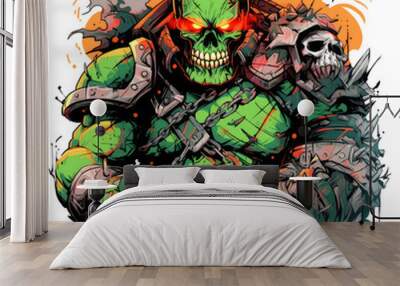 Art Illustration skull Warrior with Armor and weapon style abstraction, sticker, print t-shirt design PNG transparent
 Wall mural