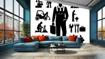 set silhouettes of workers Wall mural