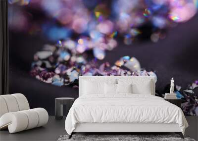 diamond (small purple jewel) stones heap over black silk cloth b Wall mural