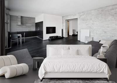 modern minimalism drawing-room interior in black and white Wall mural