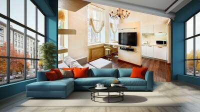 modern minimalism style living-room interior with lcd tv in past Wall mural