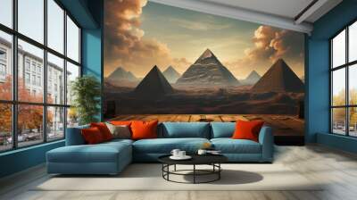 empty table wooden with landscape egypt background Wall mural