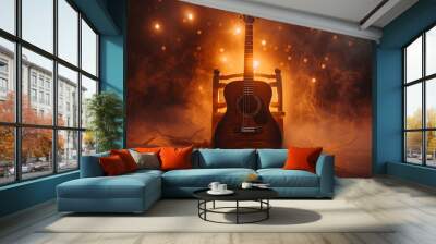 photo of a classical guitar with light smoke in the background Wall mural