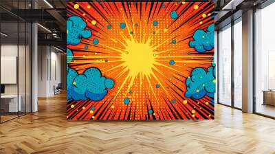 sunburst light smoke comic art style background Wall mural