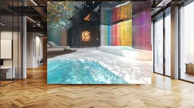 A posh home spa with a spectrum of colored tiles and a white relaxation pool Wall mural