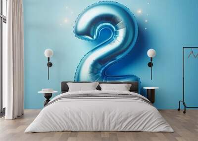 balloon in a shape of number 2 on blue background for birthday celebration  Wall mural