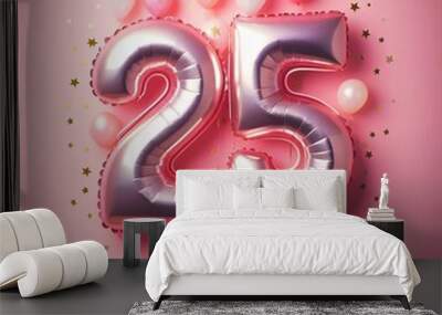 balloon in a shape of number 25 on pink background for birthday celebration Wall mural