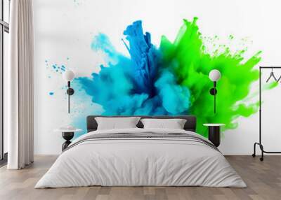 Blue green splash isolated on white Wall mural