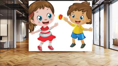 children playing with ball , kids vector , kids , children , boy and girl Wall mural