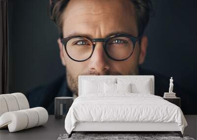 Close up portrait of a handsome man with glasses and stylish hair Wall mural