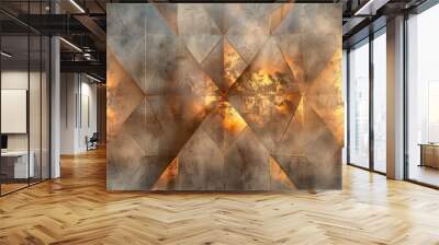 Concrete wall with diamond tiles in soft gold, polished 3D render for a luxe futuristic look Wall mural