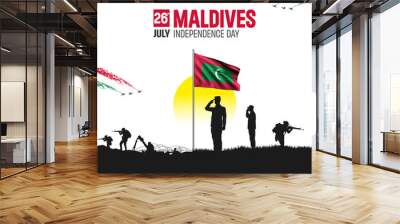 Happy Independence Day! Maldives with the Maldives flag and the Maldives Army and soldier salute of their flag illustration design. Wall mural