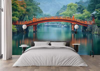 old bridge over the river Wall mural