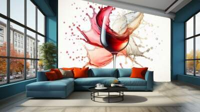 red and white Wine splash in glass isolated on white background, full depth of field Wall mural