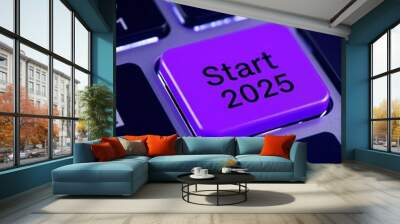 Purple button labeled Start 2025 on a keyboard for a Happy New Year 2025 celebration template created with generative AI Wall mural