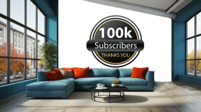 100k Subscribers Thank You 100k Followers badge Design With black and golden theme Background Wall mural