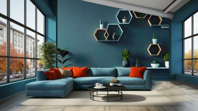 Modern luxury minimalist style, hexagon shelfs Wall mural