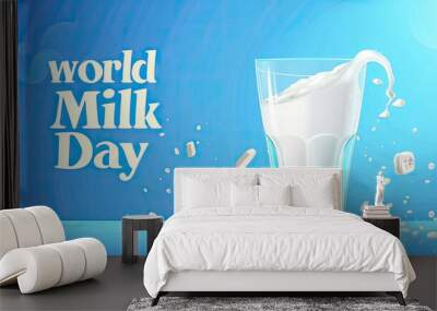 World milk day banner design with glass of fresh white milky liquid and text 